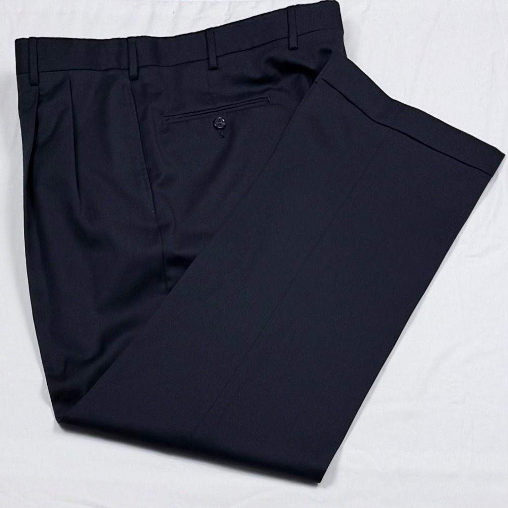 Jos A Bank Dress Pants Pleated Cuffed Wool Navy Professional Formal 38x29